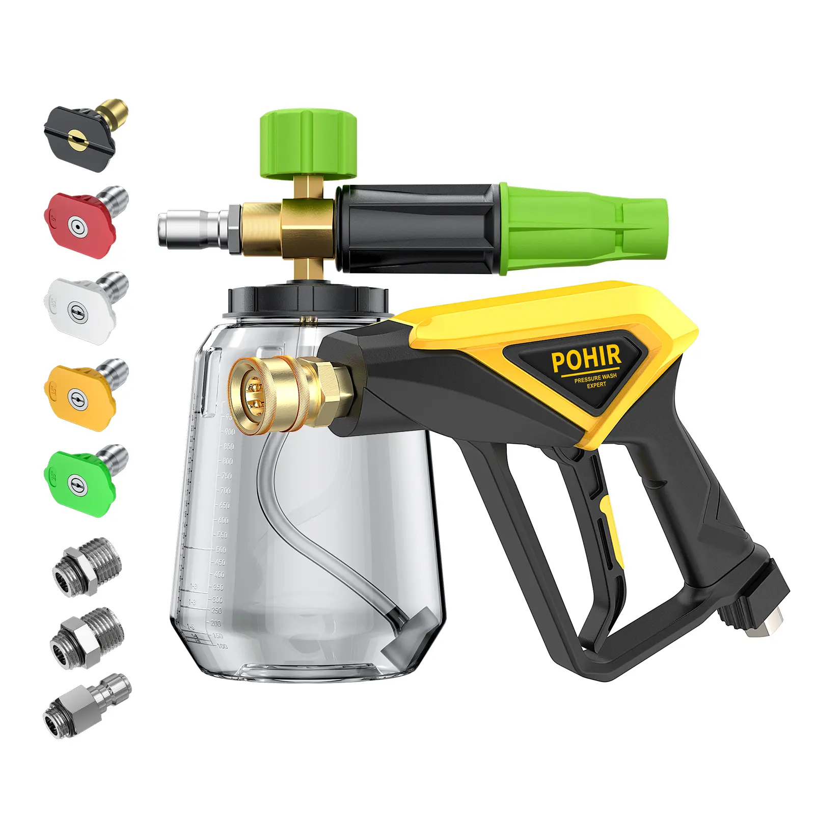 POHIR Pressure Washer Foam Sprayer - 1/4-Inch Quick Connect, Stainless Steel Filter, Adjustable Nozzle, Detergent Mixing, No Waste Pouring, Thick Foam Mix, Extra-Wide Neck Design, Multi-Surface Vehicle Clean Tool for Power Washers