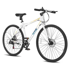 VEVOR Hybrid Bike, Lightweight Aluminum Frame Bike, 700c Wheel Men Women Hybrid Bicycle, Step-Over Adult Urban City Commuter Bikes, with 7 Speed, Alloy Adjustable Stem, Disc Brakes, Adjustable Seat