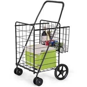 212 MAIN Steel and Rubber Jumbo Laundry Basket - Portable, Foldable, with Swivel Wheels - Ideal for Grocery, Travel Use - Black