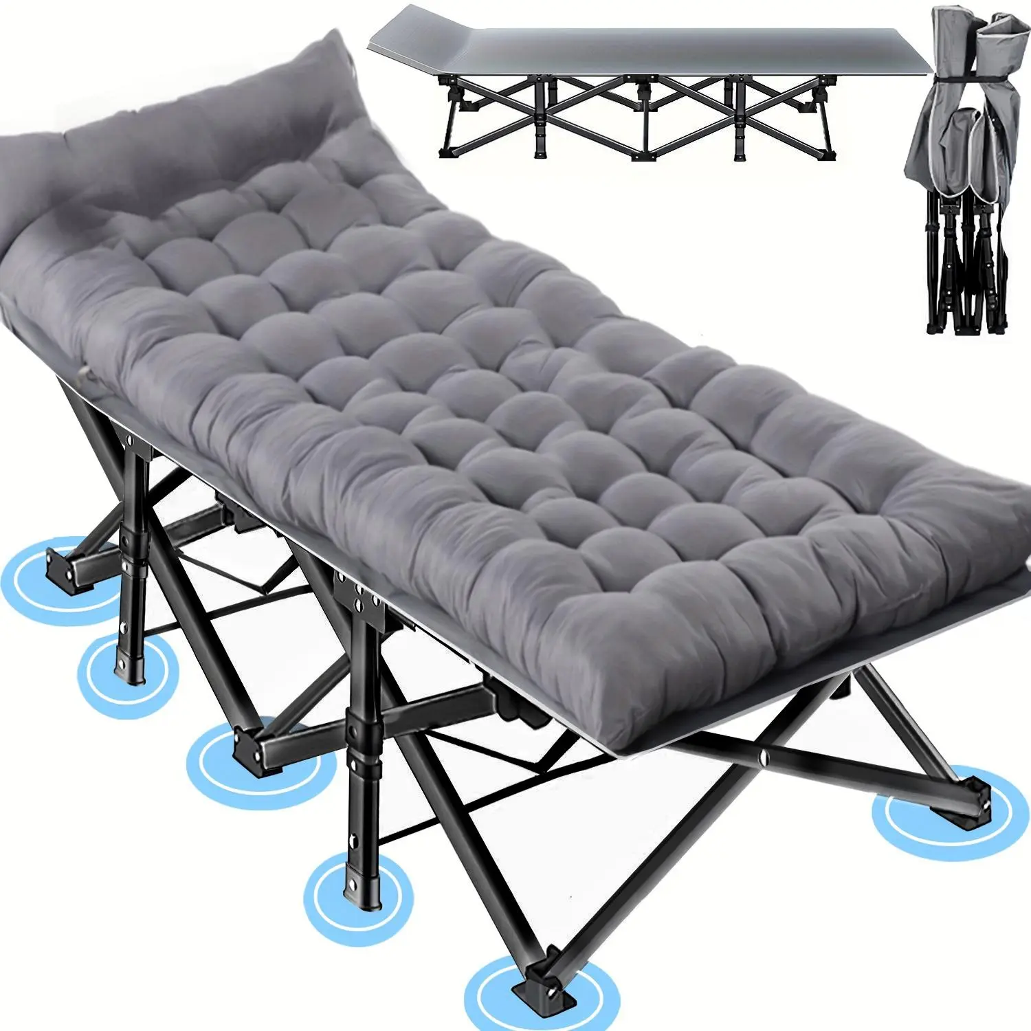 Heavy Duty Camping Cot for Adults, Folding Outdoor Sleeping Bed with Soft Padded Mattress, Portable Foldable Cot for Camping, RV, Backpacking, Nap and Guest Bed