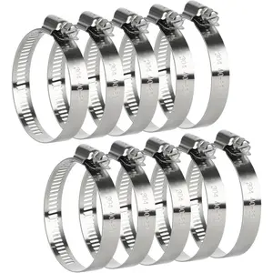 Hose Clamp, 10 Pieces 2.5 Inch Stainless Steel Hose Clamps For 1 1/2 Inch to 2 1/2 Inch Hose Pipe, Large Adjustable Worm Gear Hose Clamp Assortment Kit For Automotive Radiator,Fuel Line,Mechanical