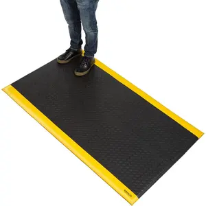Industrial 15/16" Extra Thick Anti  Mat - Heavy Duty Commercial Grade  Plate  Standing, Non-Slip Black with Yellow Anti  Floor Mat for Work, Shop (1-Pack 3' x 5')