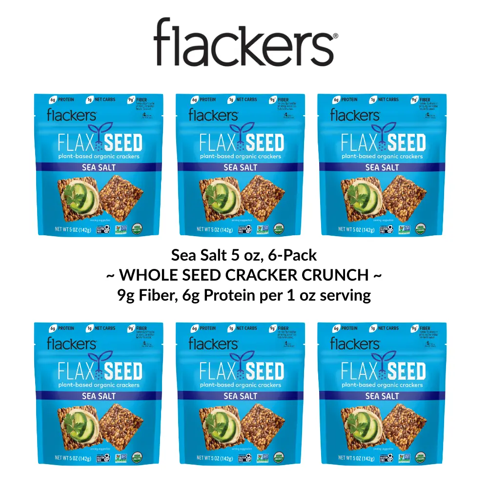 Sea Salt Flackers Organic Flax Seed Crackers, 5oz / 6-Pack