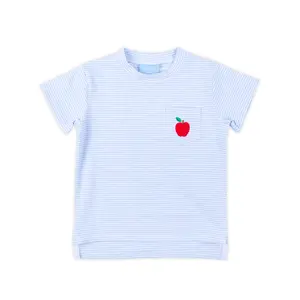 Darling Apple Light Blue Pocket Shirt - Cute Back to School Top for Boys