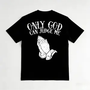 "Faith-Based Streetwear T-Shirt – 'Only God Can Judge Me’, Oversized, Black & White, Trending"