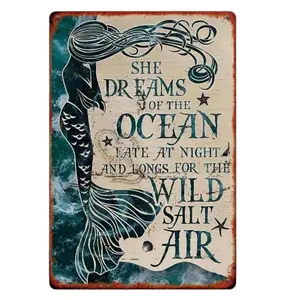 2D Flat, 1pc,Vintage Mermaids Sea Aluminum Metal Sign,Rustic Nautical Decor, Teal Ocean Colors, Coastal Beach House Art, Indoor/Outdoor Wall Decor Use