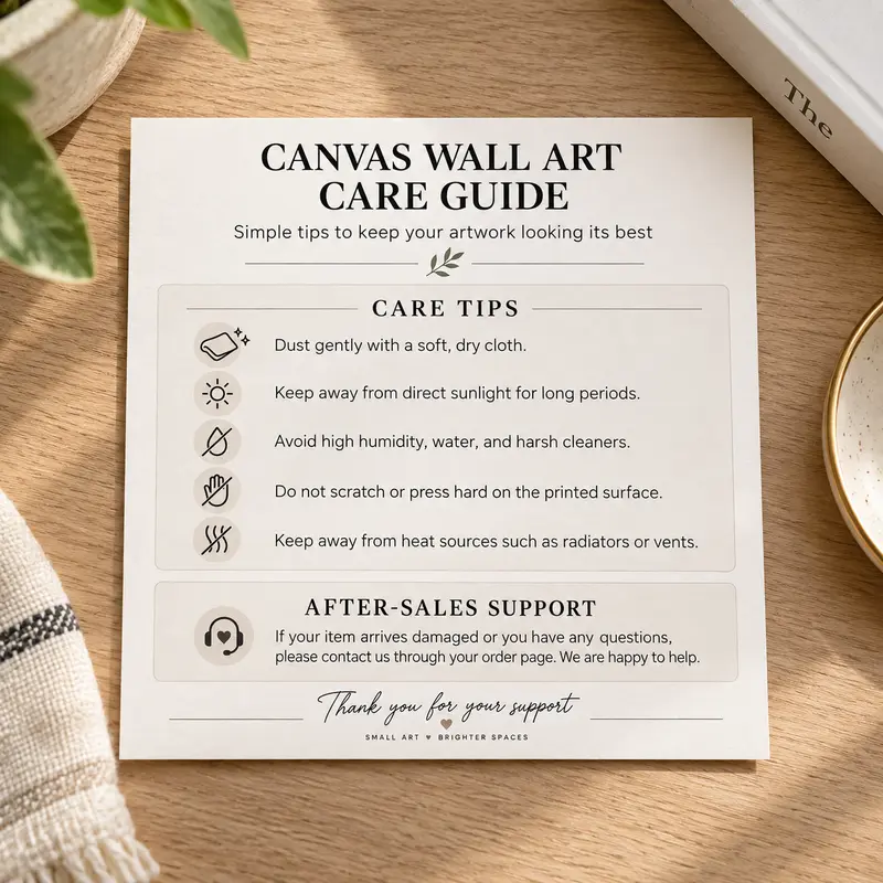 Canvas Poster Care Guide | Digital Download Care Card | Canvas Wall Art Cleaning & Maintenance Tips | Free Gift