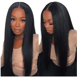 Beautyforever EasiContour V Part Glueless Natural Black Yaki Straight Soft 100% Unprocessed Human Hair Wigs Easy Adjust