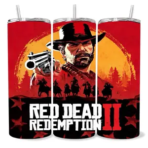 Red Dead Redemption  20 oz Tumbler - BPA Free, Stainless Steel, Leak Proof, Clear Lid, Includes Straw