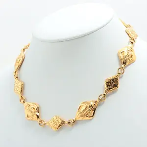 Pre-owned Chanel Mademoiselle Diamond Shaped Chanel Print 90s Vintage Necklace 24k Gold Plated