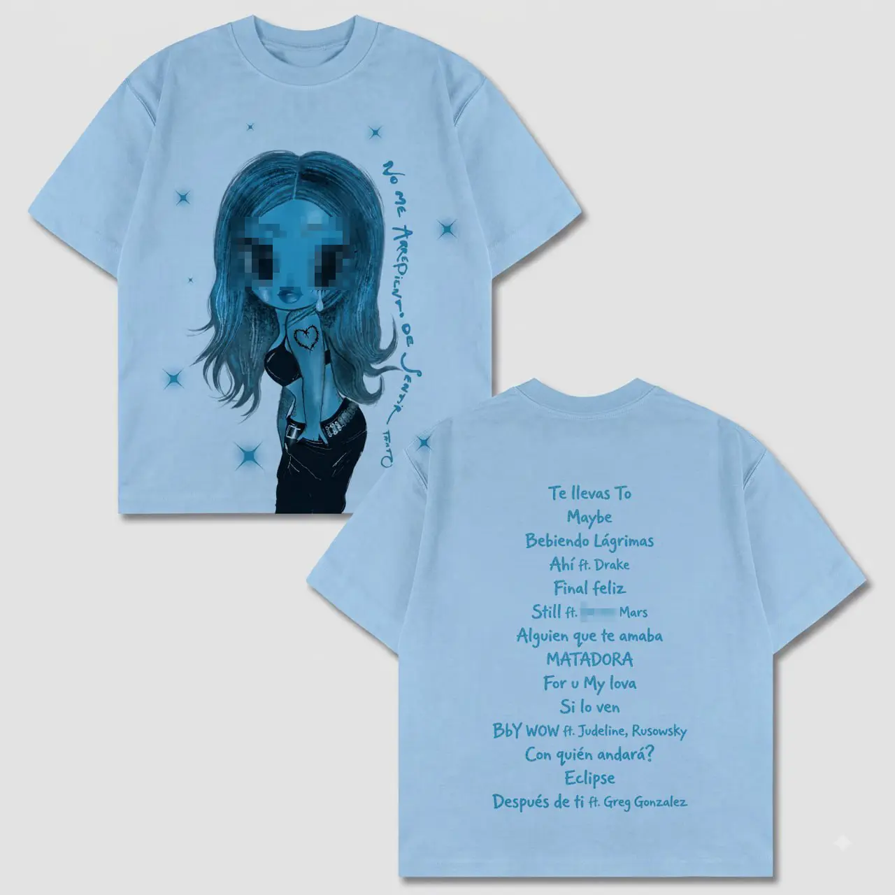 Karol-G Graphic Tee, No Me Arrepiento De Sentir Tanto Back Print Shirt, Blue Hair Doll La Bichota T-Shirt, Bichotas Latin Music Merch, KG Tour Fan Gift, Y2K Aesthetic Reggaeton Singer Vintage Oversized Streetwear