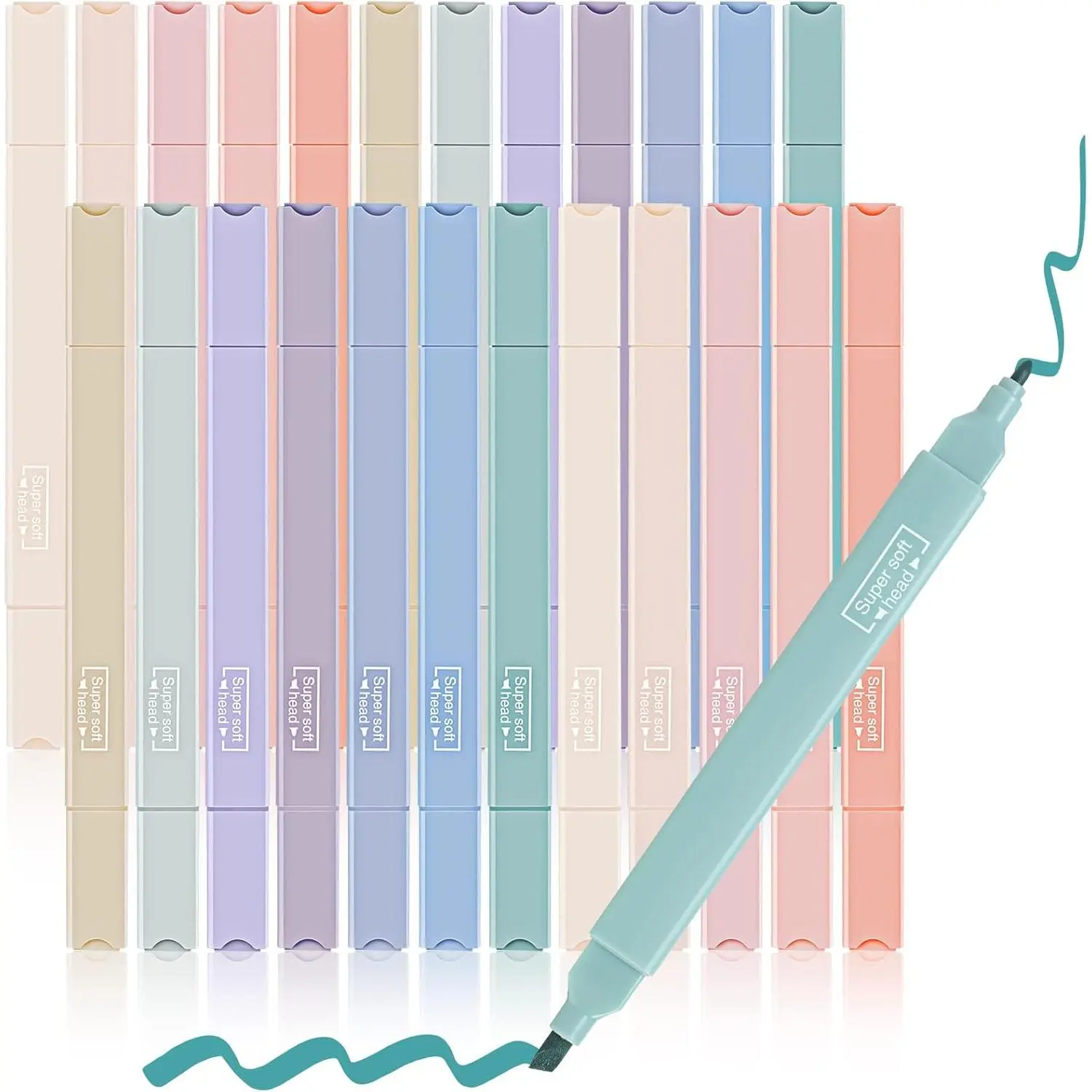 24 count Aesthetic Cute Highlighters Double Ended Highlighter Mild Assorted Colors Pastel Highlighter with Soft Chisel Tip Pastel Markers No Bleed for Journal School( Color, Classical)