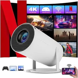 HY300 Pro Mini Projector with WiFi and Bluetooth, Portable Projector 4K 1080P Support, Smart Android TV Projector with Auto Keystone and 180° Rotation, Video Proyector for Phone, Home, Bedroom Audio Automatic Connection Noise Wireless White