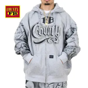 FB COUNTY Tatted Up Hoodie Zip up - Oversized Soft Thick All-Over-Print Design with Subtle Embroidery and Premium Metal Zipper