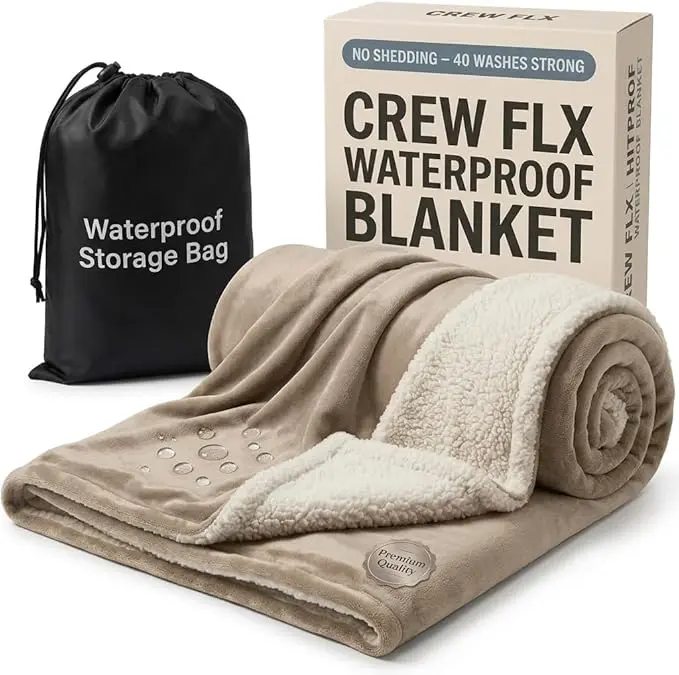 Waterproof Blanket for Bed Reversible Sherpa Throw with Leakproof TPU Layer Stain Resistant Washable Bed Protector with Soft Carry Bag Available in Different Colors