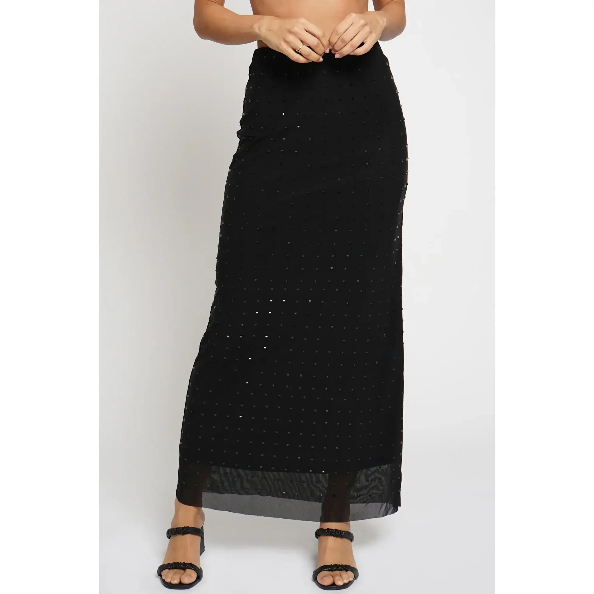 Women's Mirror Glass Hot-Fix Mesh Maxi Skirt - GSS1096