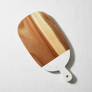 Elitequo Oval Acacia and Marble Handle Cheese Board