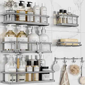 Shower Caddy, 6 Pack Large Capacity shower Organizer with Soap Holder and 12 Hooks, Rustproof Shower Shelves for Inside Shower, No Drilling&Sleek Bathroom Organizers and Storage Grey