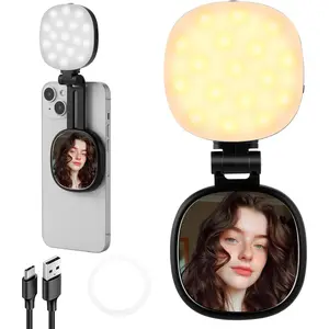 MagSafe Selfie Ring Light with Mirror & Stand - 360° LED Fill Light for iPhone, Rechargeable & Portable, Perfect for Makeup, Live Streaming, Video Calls