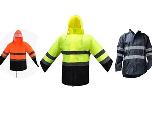 High Visibility Water resistant Safey Reflective Rain Jacket / Unlined rain jacket available in various colors