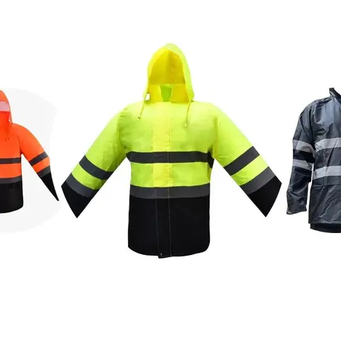 High Visibility Water resistant Safey Reflective Rain Jacket / Unlined rain jacket available in various colors