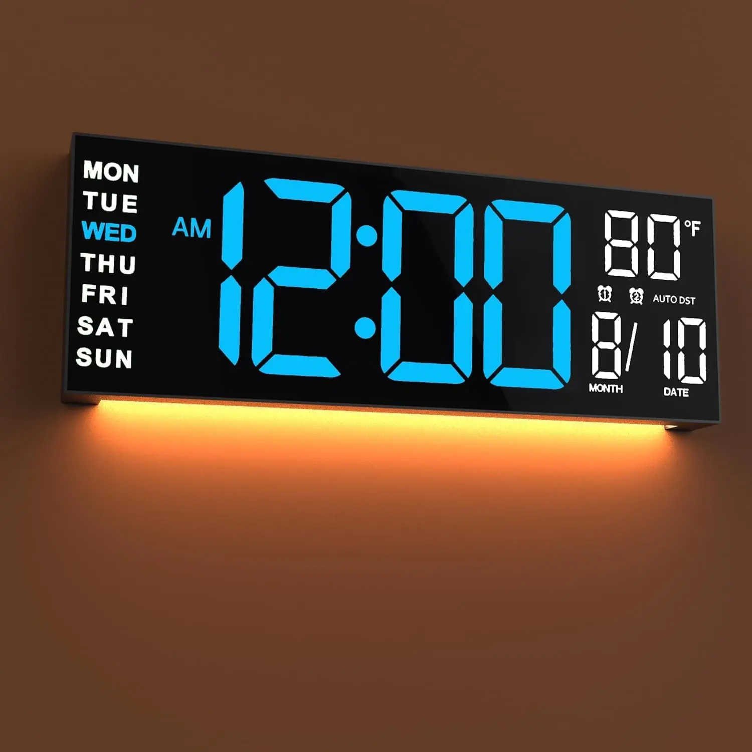 16" Large Digital Wall Clock with Remote - Auto Dimming, 8 RGB Colors, Night Light, Timer, Temperature Display - Home Decor for Living Room, Seniors