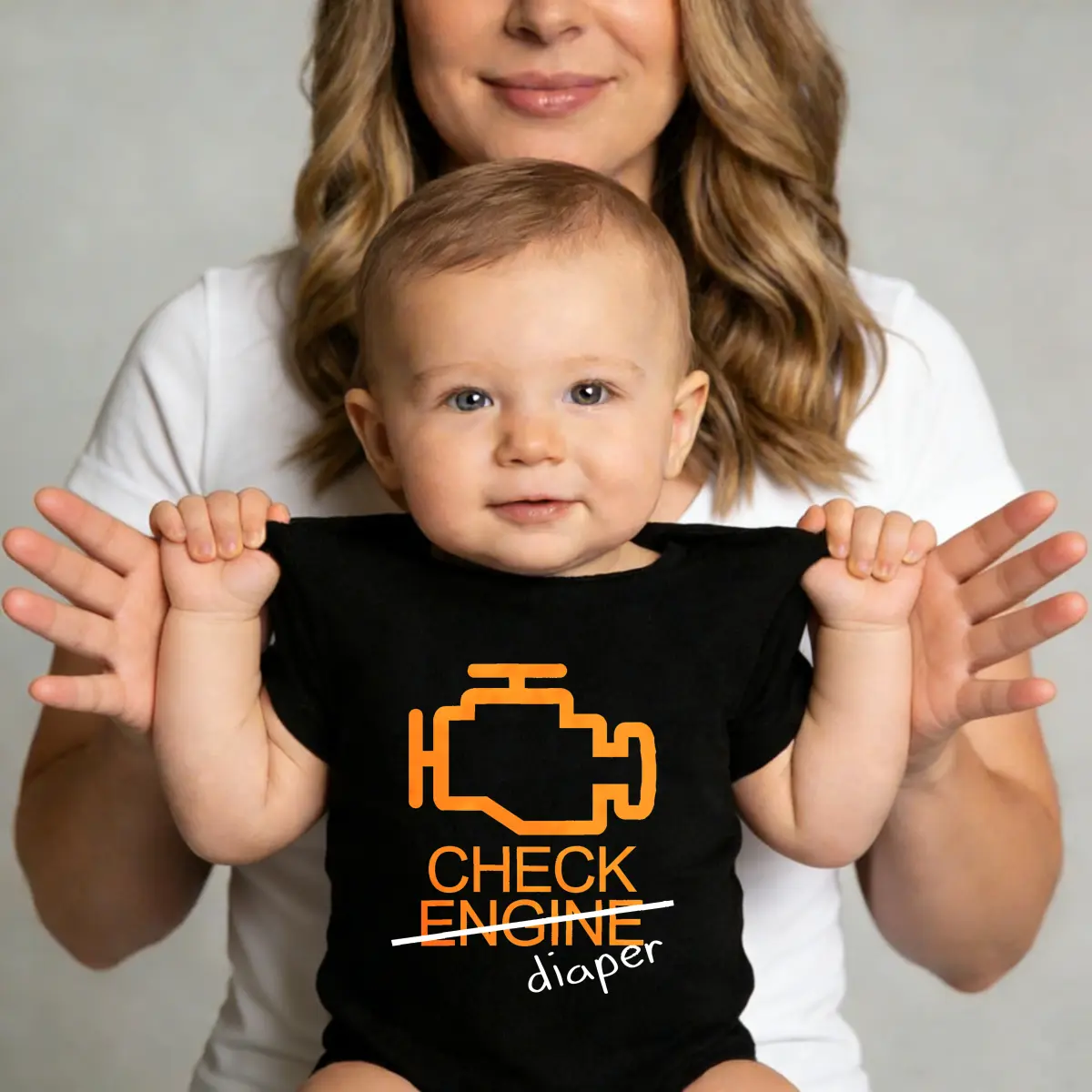 Funny Baby Onesies Check Engine Diaper Print 100% Pure Cotton Non-Irritating Snap Closure Breathable Ideal For Daily Wear Bodysuit