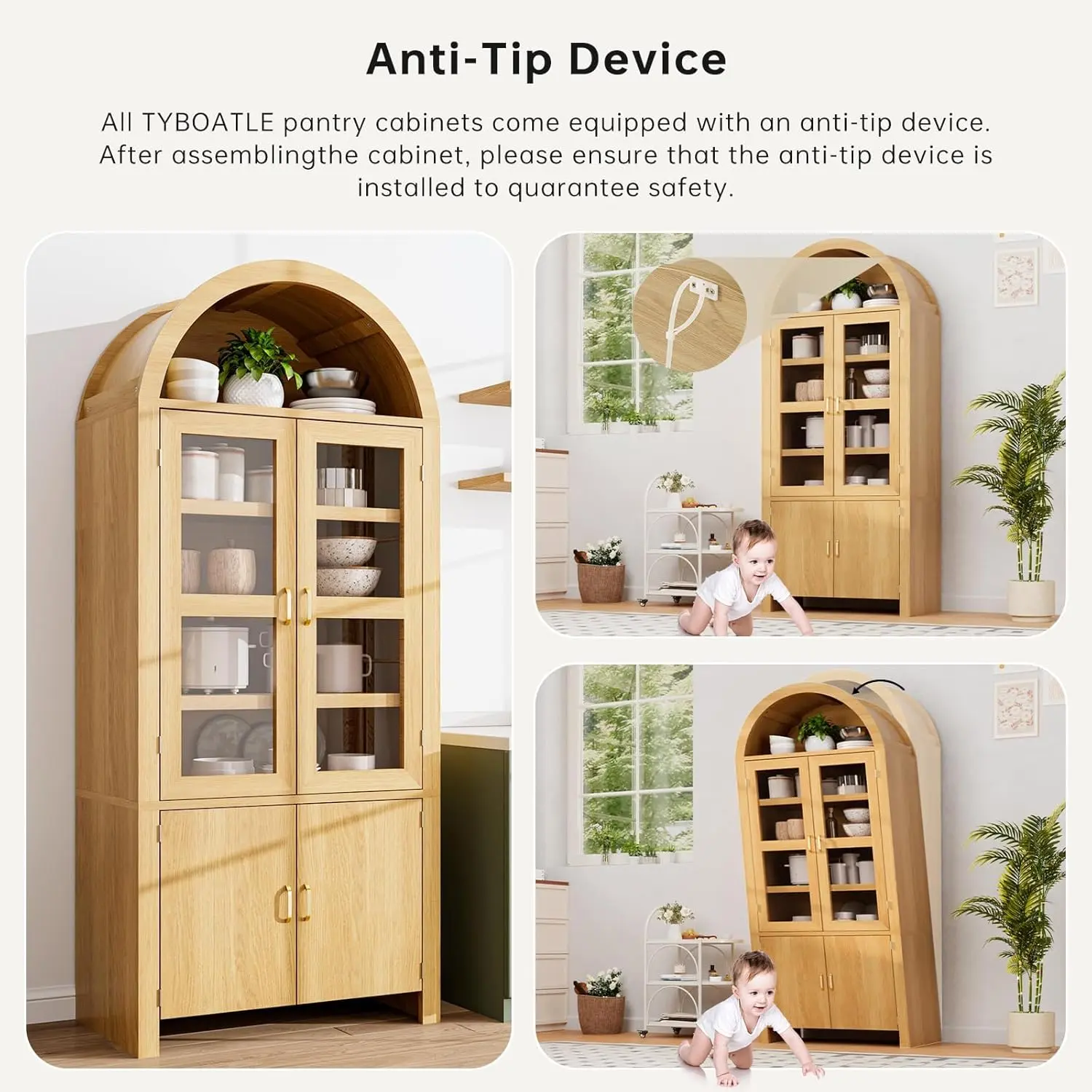 Oneinmil 71" Tall Arched Kitchen Pantry Modern Farmhouse Wood Storage Cabinets Versatile Cupboard for Dining Room & Kitchen