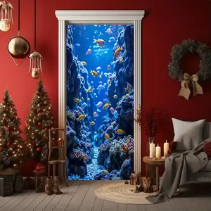 1PC Reusable 2D Flat Ocean World Underwater Print Banner - Polyester Party Decor, Underwater Corals & Tropical Fish Wall Cloth, Home Background for Birthday & Christmas Door Decoration,summervibes