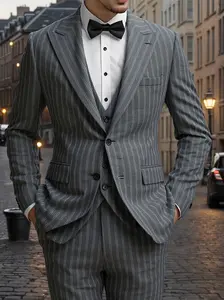 New Men's Suits, New Vertical Striped Suit Jackets, Suit Vests, Suit Pants Three-piece Suits, Two-button Suits, Suitable for Weddings, Business Banquets, Parties, Daily Wear