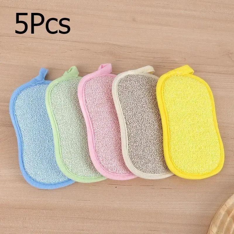 5pcs Reusable Cleaning Sponge Wipes, Scratch-Free Scrubber Pads for Kitchen & Bathroom, Durable Washable Brushes for Pots, Pans, Dishes
