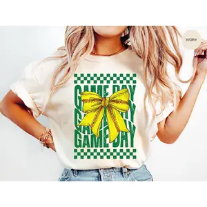 SOFTBALL Shirt, Game Day Tshirt, Comfort Colors, Coquette Bow, Softball Mom Gift, Softball Green Player Tee, Teacher T Shirt, Girly T-Shirt