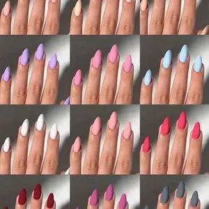 288pcs Multicolor Almond Press-On Nails, Blue, Medium Size, Acrylic Material, Summer Nail Art Design Essentials