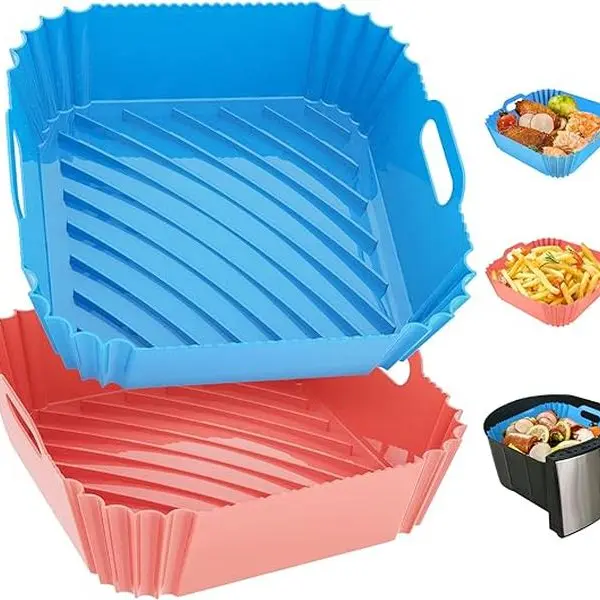 2 Pack Air Fryer Silicone Liners Square 8.6 Inch for 4-7 QT Air Fryer,Reusable Pot Oven Liner Baking Tray, Cooking Basket Silicone Mat Bowl Accessories Kitchen Model