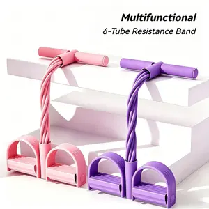 Multifunctional 6-Tube Pedal Resistance Band, 6-Tube Exercise Band, Sit-Up Training Rope, Home Fitness Trainer Ideal for home abdominal workouts and outdoor yoga exercises