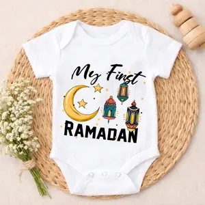 Soft Baby Bodysuit Ramadan Moon Lantern Print 100% Pure Cotton Non-Irritating Snap Closure Breathable Perfect For Gifting & Everyday