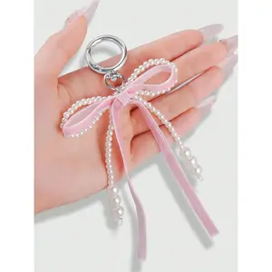 Faux Pearl Decorated Bow Design Keychain, Cute Bowknot Keychain for Women & Girls, Accessories for Daily Use, Trendy All-match & Exquisite Keychain for Birthday Gift, Cute Soft Keychains, Keychain for Bags