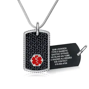 Custom Engraved Mini Black Dog Tag Medical ID Necklace