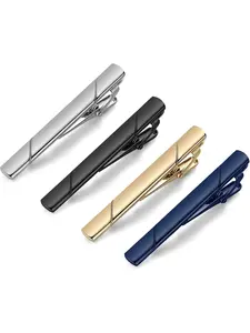 4PCS Tie Clips for Men, Dandy Black Gold Blue Silver Tie Bar Set for Regular Ties