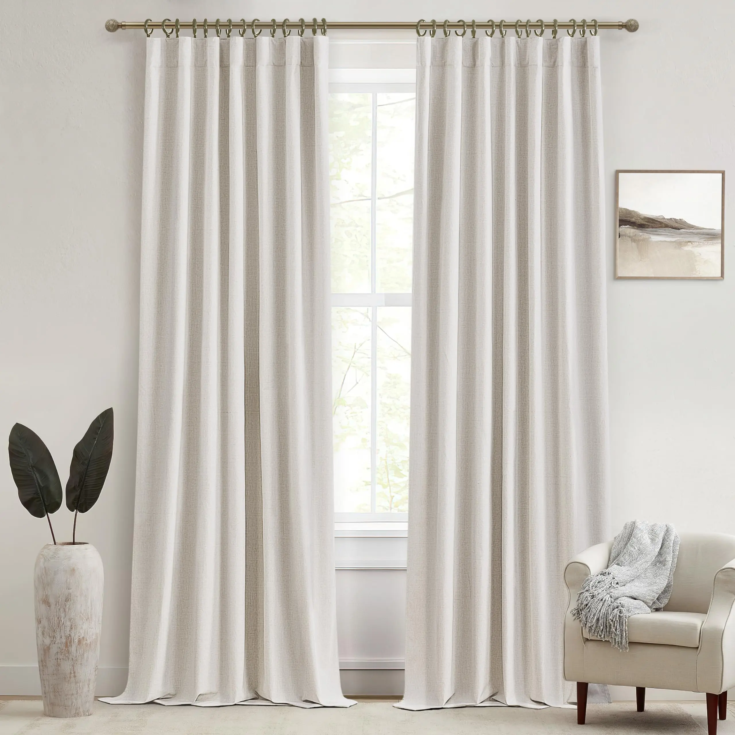 100 Inch Curtains Complete Blackout Curtains for Bedroom 2 Panels Set, Large Window Custom Length 100 Inches Long Neutral Cream Colored Thermal Drapes for Sliding Glass Doors (W50xL100 2Pcs)
