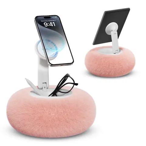 Viozon Magnetic Adjustable Cellphone Holder Mount - Multifunctional Mobile Phone Stand for Bed Video Watching, 4-7" Phone/Kindle Compatible, Removable Suction Base, Small Storage, Pink Accessories, Magnetic Smartphone Holder
