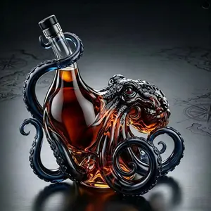 Collectible Octopus Commemorative Glass Whiskey Bottle, Colorful Craft Liquor Bottle, Unique Gift for Whiskey Enthusiasts, Decorative Alcohol Container