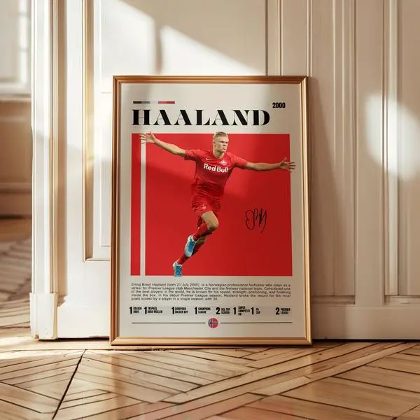 Erling Haaland Manchester City Soccer Poster - Sports Bedroom Decor For Fans Of Player, Soccer Gifts And Wall Art