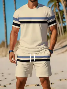 Casual Sports Set: Breathable Outdoor Casual Men's Round-Neck T-Shirt and Shorts Set, Summer Digital Print Set for Men, Outdoor Sports Clothing, Sports Tee Set, Casual Sporty Set