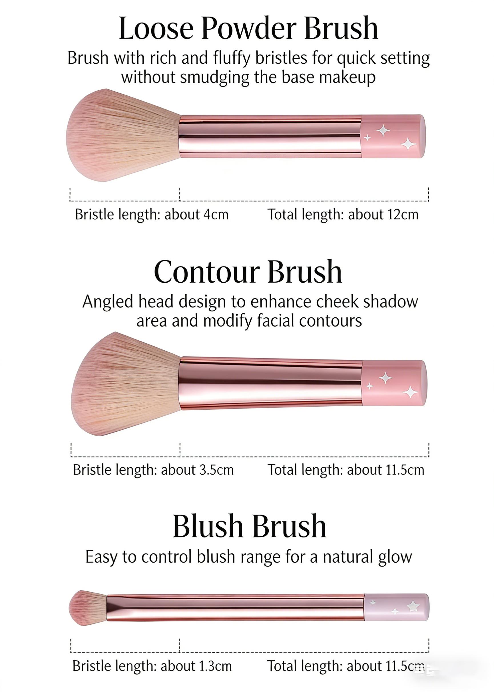 6Pcs Mini Travel Makeup Brush Set Soft Bristles - Powder, Contour, Concealer, Eyeshadow & Blending Brushes