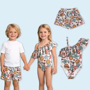 Western cactus one piece summer swimwear kids swimsuit