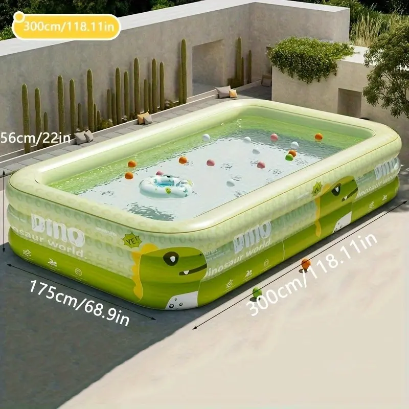 Large Inflatable Swimming Pool with Cute Monster Pattern, Perfect for Family Water Play, Garden Party, Durable PVC Material, Foldable Storage, Rectangular Inflatable Pool, Blow Up Pool