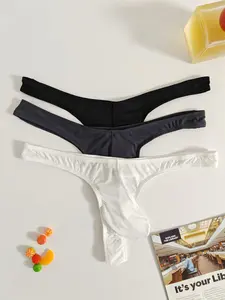 Men's Solid Color Ice Silk Thong, Breathable Comfy Thong for Daily Wear, Summer Panties, Fashion Men's Underwear for All Seasons