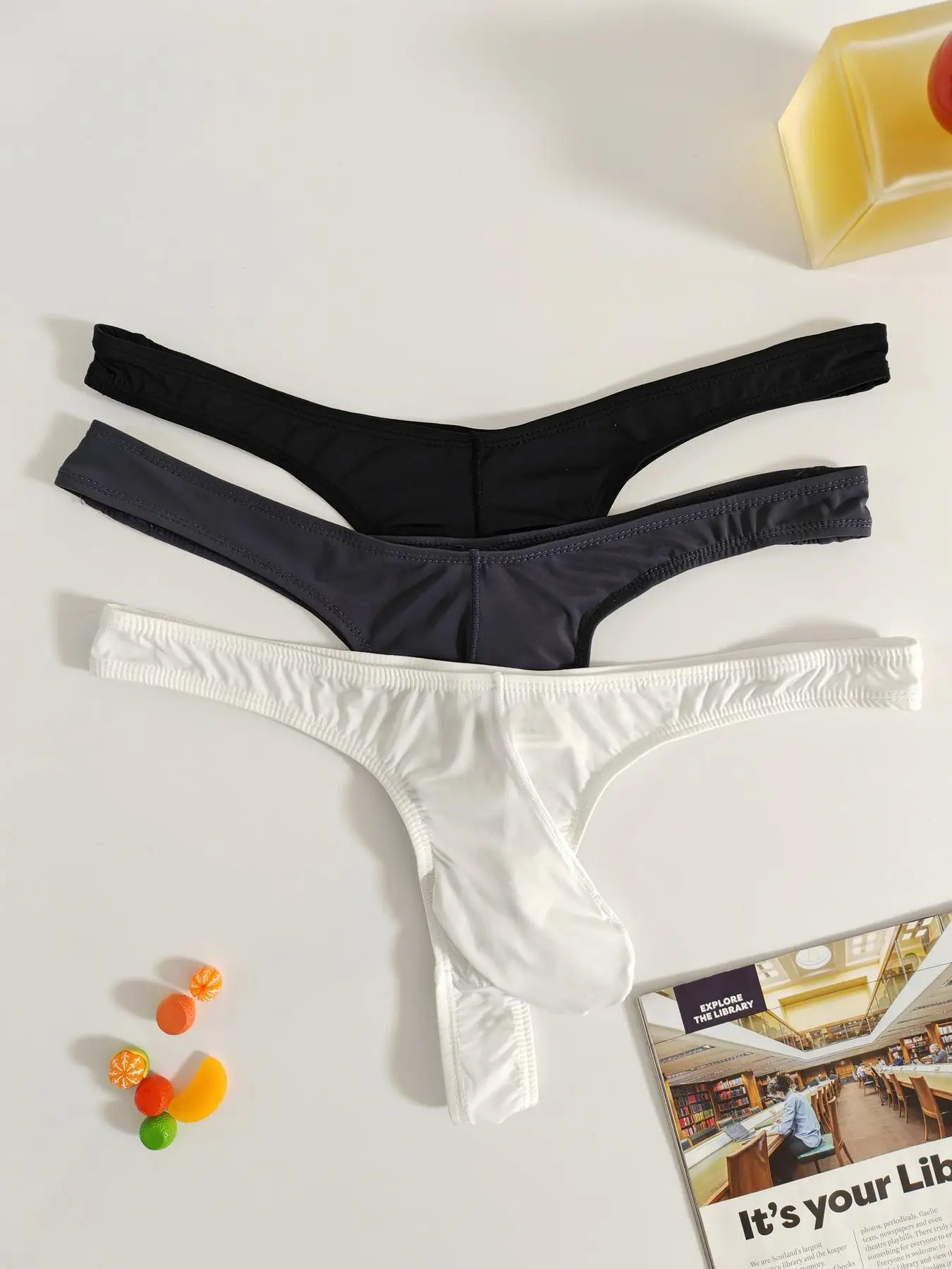 Men's Solid Color Ice Silk Thong, Breathable Comfy Thong for Daily Wear, Summer Panties, Fashion Men's Underwear for All Seasons