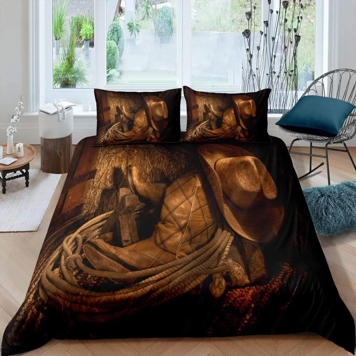 Feelyou Microfibre Cowhide Leather Print Duvet Cover Set - Full-Queen Size, Western Cowboy Vintage Farmhouse Decorative Bedding Set, Breathable, Machine-Washable, Luxury Bedroom Decor (No Comforter), Luxury Bedroom Decorative